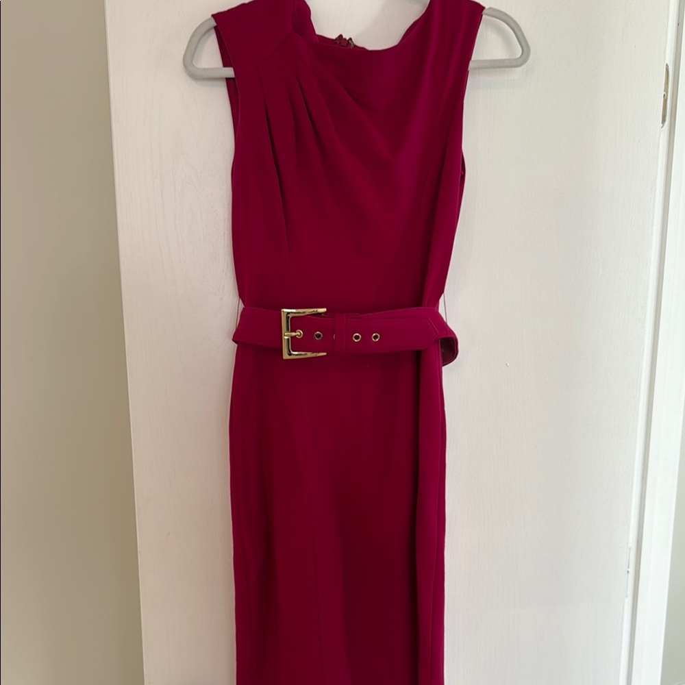 Cache Red Sleeveless Cowl Neck Sheath Dress